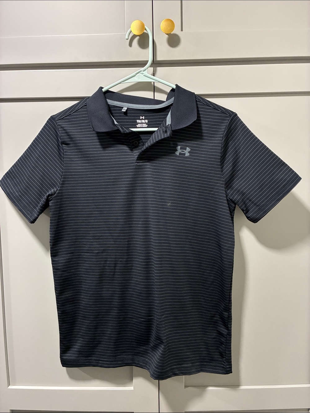 Under Armour Boy’s Black and Gray Striped Polo